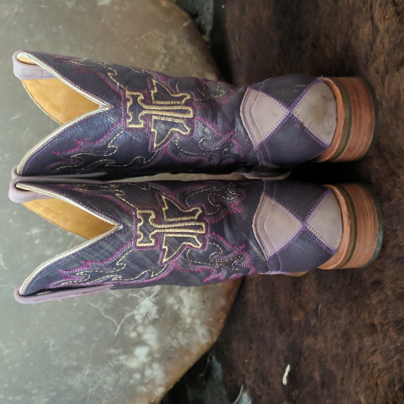 TIN HAUL "Sugar Cube" light & dark purple argyle cowgirl boots square toe sz 8.5 - Picture 9 of 16